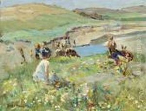 A Young Girl And Goats On A Hill Side by Dorothea Sharp