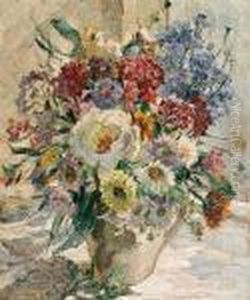 Still Life Of Mixed Flowers In A Whitejug