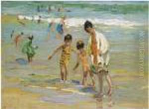 Children Paddling On The Beach At Porthmeor by Dorothea Sharp