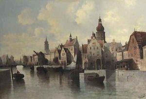View of a town about a canal by August von Siegen