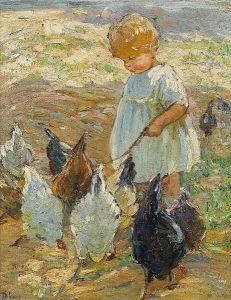 Girl With Chickens by Dorothea Sharp