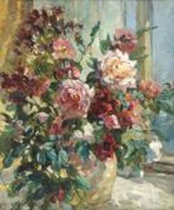 Vase Of Roses In A Sunlit Window by Dorothea Sharp