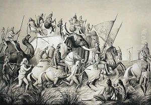 Chir Singh, Maharaja of the Sikhs with the King of Punjab and his retinue from Voyage in India, engraved by Louis Henri de Rudder 1807-81 1849 by A. Soltykoff