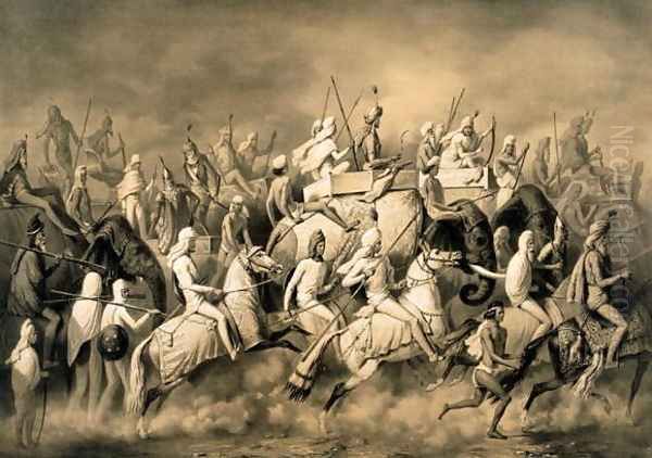 Maharaja Sher Sing of the Punjab and his entourage out hunting, engraved by Louis Henri de Rudder 1807-81 - view 1
