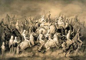 Maharaja Sher Sing of the Punjab and his entourage out hunting, engraved by Louis Henri de Rudder 1807-81 by A. Soltykoff