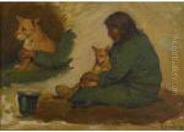 Seated Indian With Dog - view 1