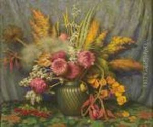 Autumn Flowers, Weeds, Grasses And Seed Pods In Chinesevase