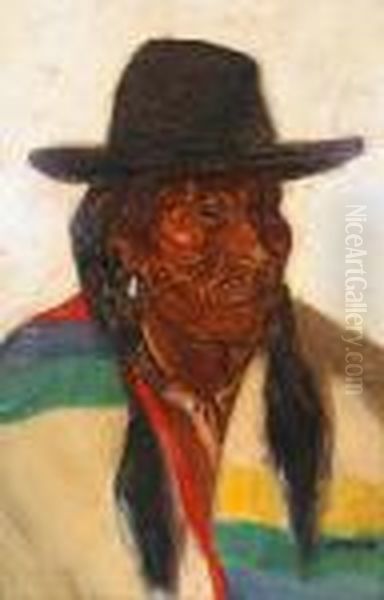 An Indian With A Colorful Blanket And Ahat - view 1