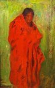 Indian Wrapped In A Red Blanket by Joseph Henry Sharp