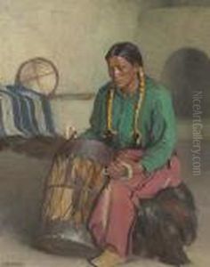 Taos Ceremonial Drum by Joseph Henry Sharp