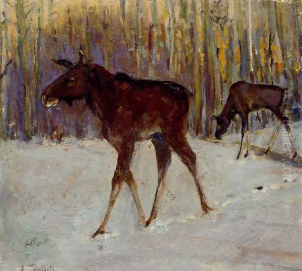 Elks In Winter Woodland - view 1