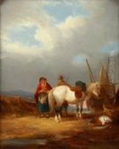 Fisherfolk And A Horse On The Sea Shore
