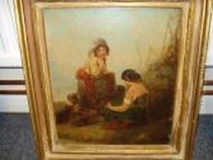 Two Young Women With Baskets On Aquayside by William Joseph Shayer