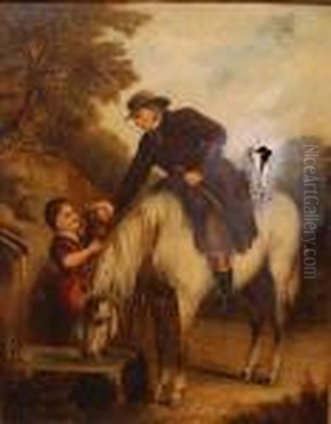 Horse & Rider Watering At The Trough - view 1