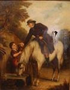 Horse &amp; Rider Watering At The Trough