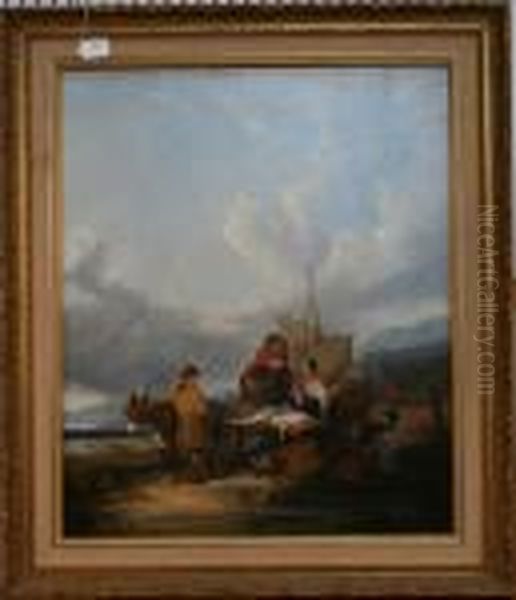 Coastal View With Fisherfolk On A Beach - view 1