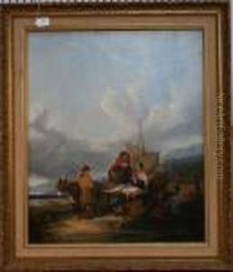 Coastal View With Fisherfolk On A Beach