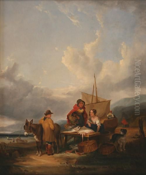 Coastal View With Fisherfolk On A Beach - view 1