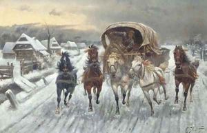A Russian Caravan racing in the Snow by Constantin Stoiloff