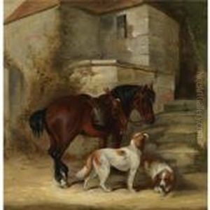 A Shooting Pony And Two Spaniels