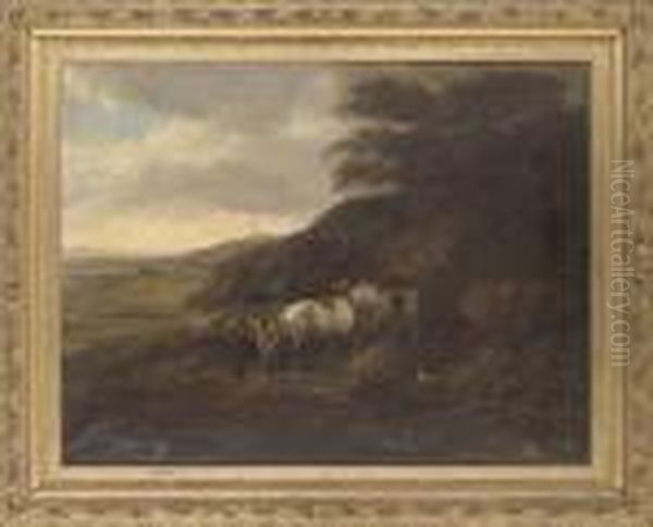 A Blacksmith Shoeing A Grey By A Cottage - view 1