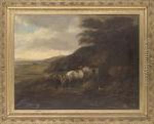 A Blacksmith Shoeing A Grey By A Cottage A Blacksmith Shoeing A Grey By A Cottage