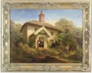 Figures Before A Thatched Cottage