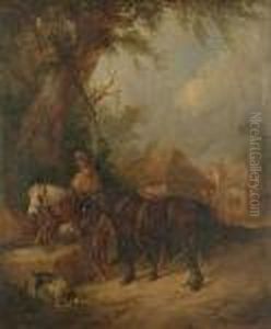 Horses Watering At A Trough by William Joseph Shayer