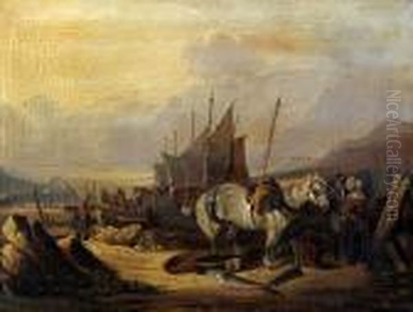 Fisherfolk And Horses On The Shore - view 1