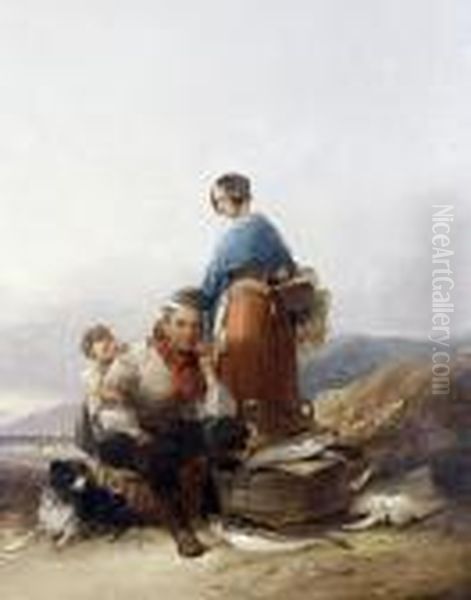 A Fisherman And His Family On The Shore - view 1