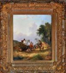 Travellers Camped By A Screen Of Trees