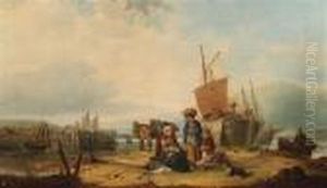 Fisherfolk On The Shore by Snr William Shayer