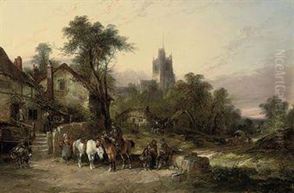 Carousing Outside The Royal Oak Inn - view 1