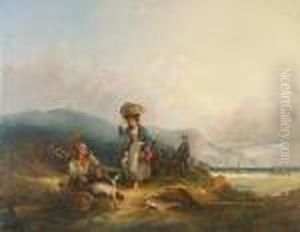 Fisherfolk And Their Catch By The Sea by Snr William Shayer
