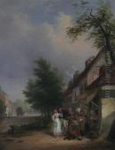 'outside Patty Pleasall's Greengrocer' by Snr William Shayer