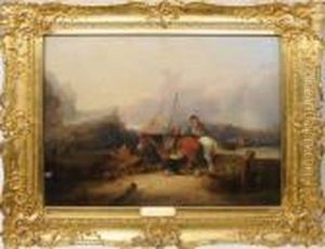 Fisher Folk On The Beach, Shirley, Near Southampton. by Snr William Shayer