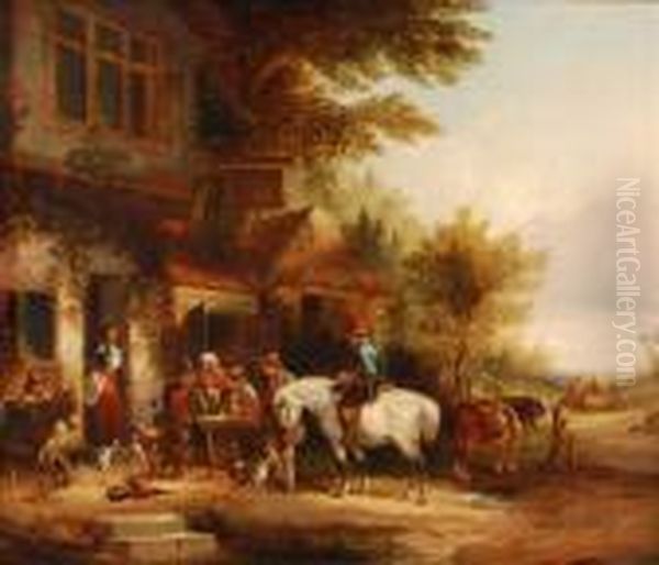 Figures And Horses Outside A Tavern - view 1