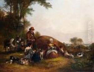 Travellers Resting In An Open Landscape by Snr William Shayer