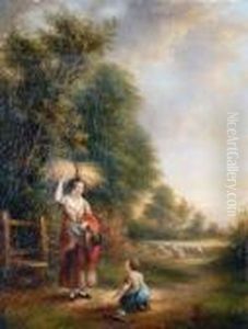 Mother And Child Returning Home From Harvest by Snr William Shayer