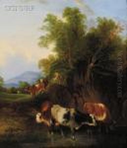 Cattle And Drovers Heading To A Stream - view 1