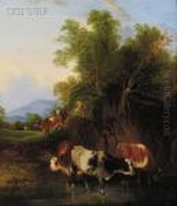 Cattle And Drovers Heading To A Stream by Snr William Shayer