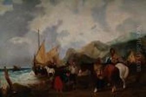 Fisherfolk On The Shore by Snr William Shayer