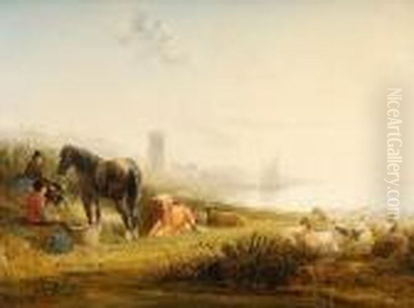 Travellers With Horse, Sheep And Cattle, Bythe Coast - view 1
