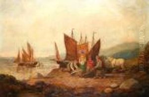 Fisherfolk On The Shore by Snr William Shayer