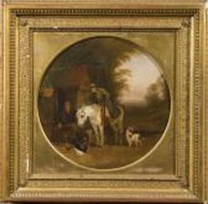 Passing The Time Outside The Magpie Inn,signed, Circular by Snr William Shayer