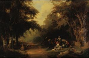 Travelers Stopping For The Night by Snr William Shayer