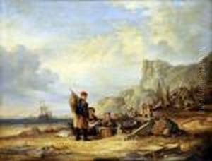 On The Beach, Near Hastings by Snr William Shayer