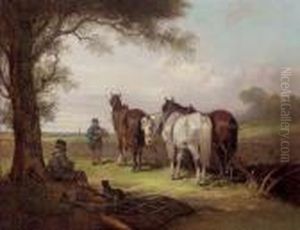The Ploughman's Break by Snr William Shayer