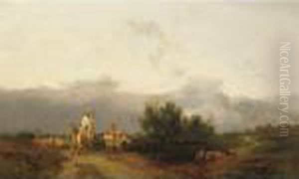 Travelers Along A Path, With A Town In A Distance - view 1