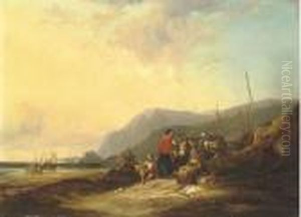 Coastal Landscape With Fisherfolk Resting At Dusk - view 1